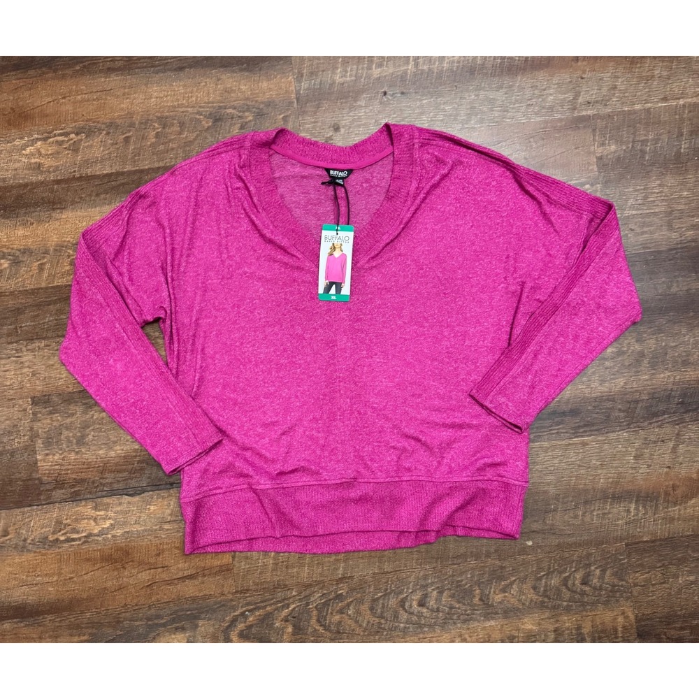 Buffalo David Bitton V Neck Pullover Top XL Pink NWT Long Sleeve